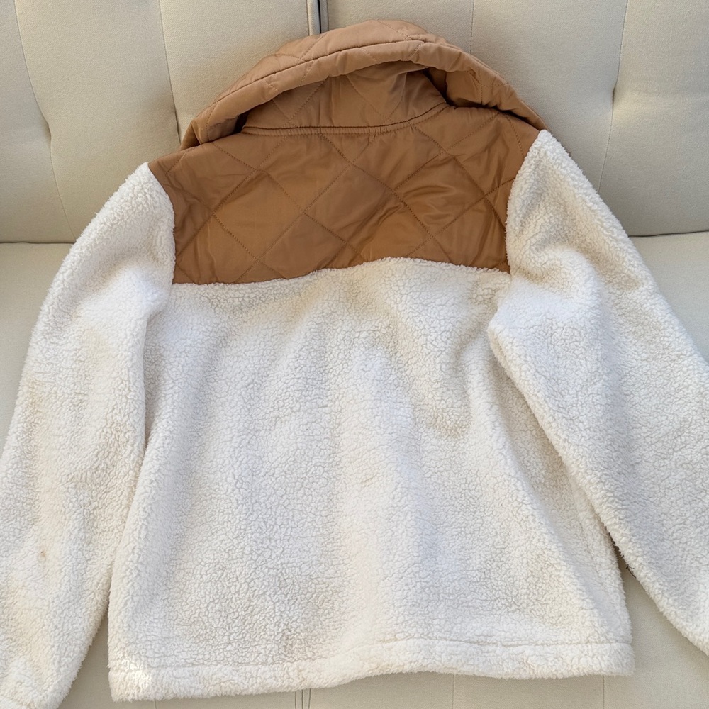 J. Crew Quilted Tan and Cream Sherpa Pullover - Picture 2 of 2
